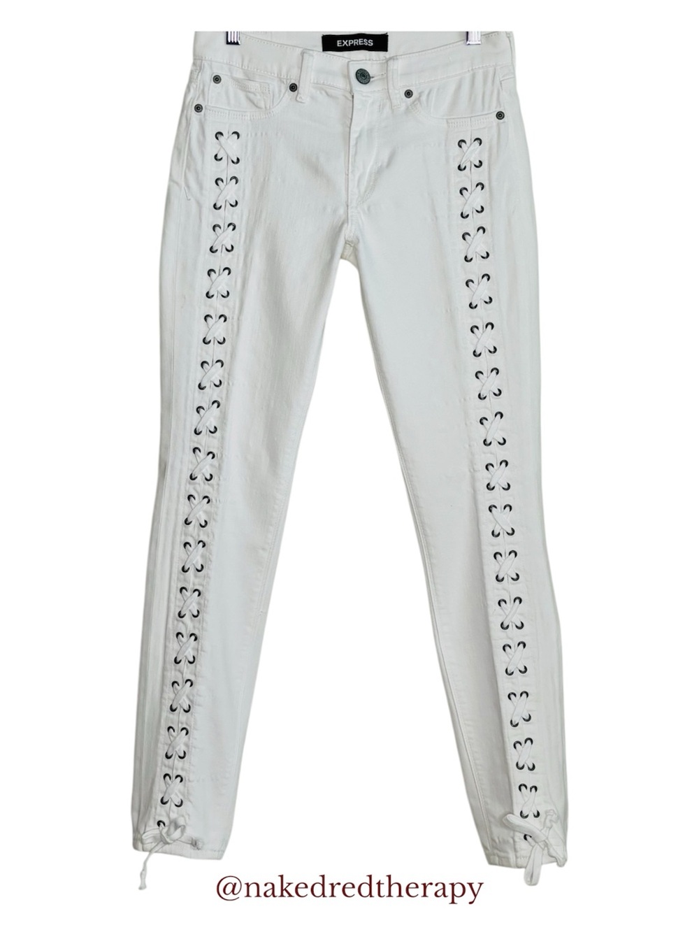 VINTAGE | Express | White Front Lace-Up Skinny Jeans with Eyelet Detail | Size 4